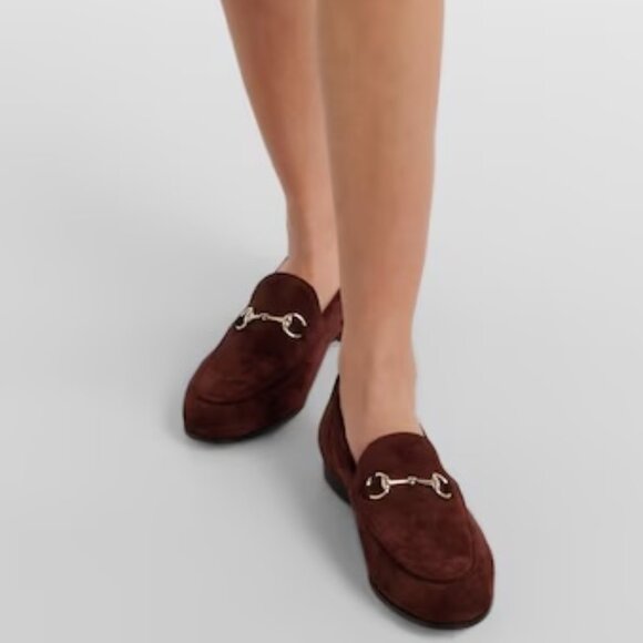 Gucci Jordaan Horsebit Bit Suede Slip On Loafers Flat Shoes Chocolate - Picture 3 of 16